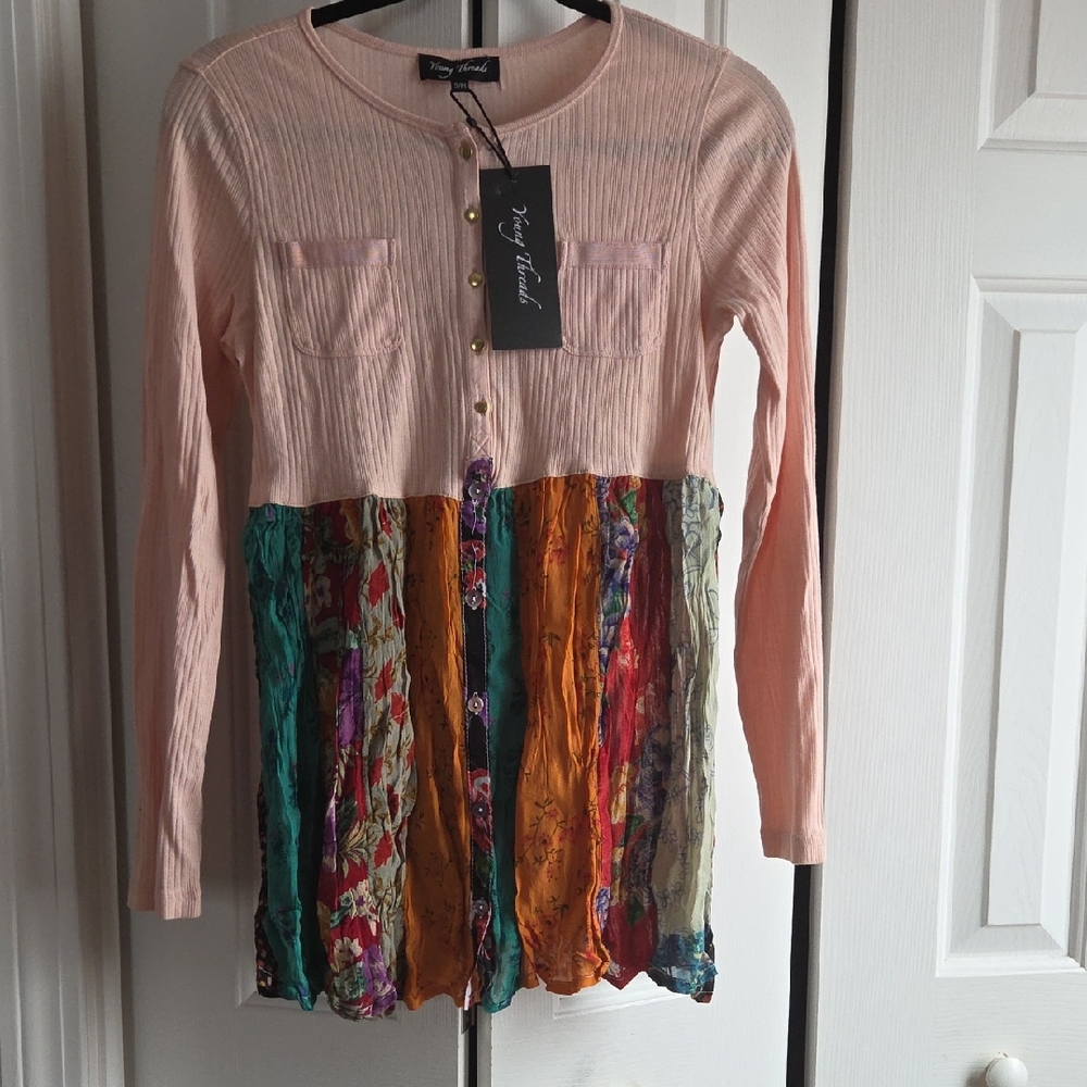 Young Threads Peach and Multicolor Long Sleeve Top